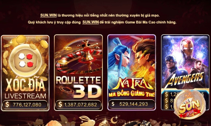 Trò chơi được tích hợp trong danh sách game của Sunwin