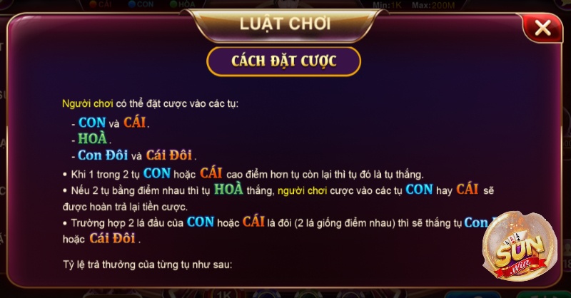 Luật chơi game Baccarat Kim Tài Sunwin