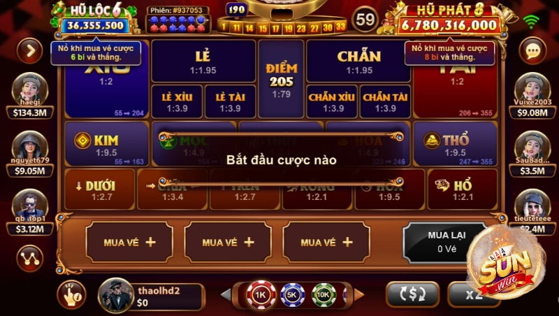 Các cửa cược trong game