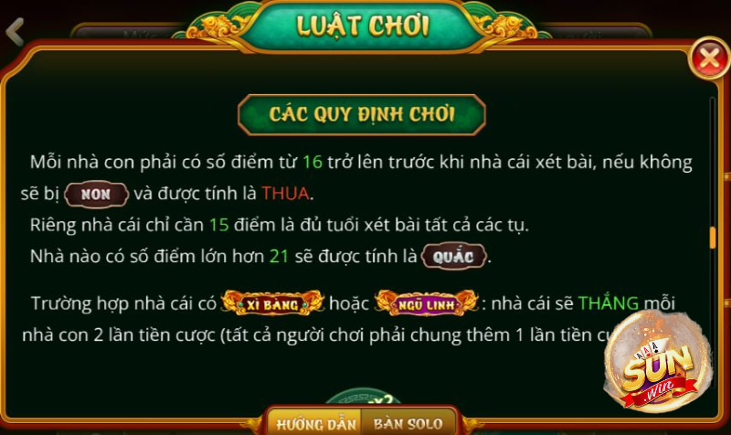 Các quy định khi chơi Xì dách Hoàng Gia Sunwin