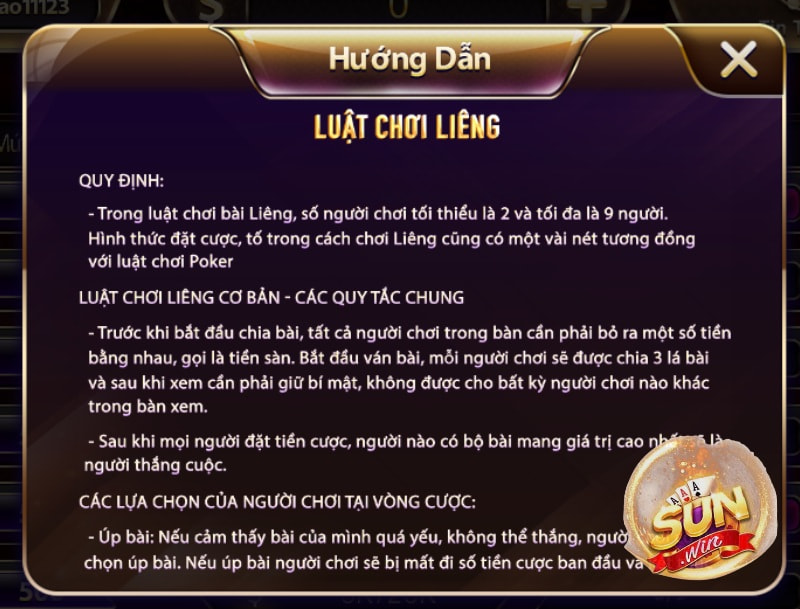 Quy tắc chơi bài Liêng tại cổng game Sunwin