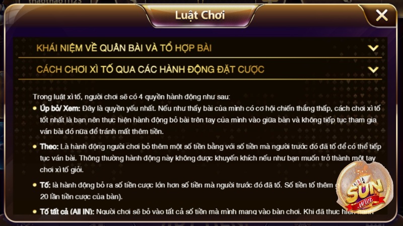 Các vòng chơi Xì Tố Sunwin