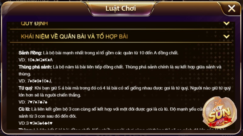 Các tổ hợp bài trong game Xì Tố Sunwin