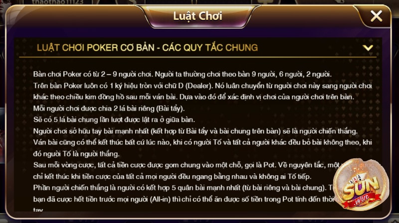 Luật chơi Poker chi tiết tại cổng game Sunwin