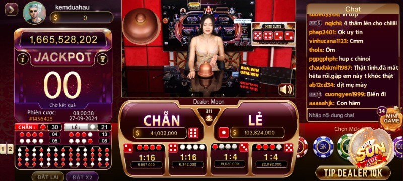 Giao diện bàn cược Xóc đĩa livestream tại cổng game Sunwin