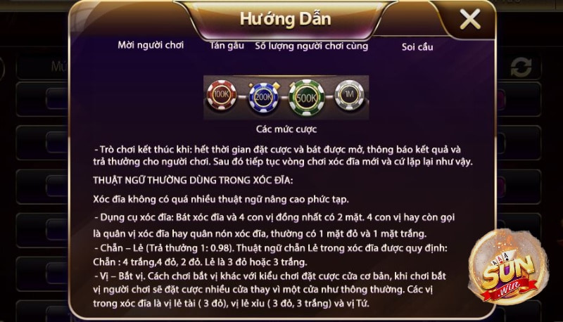 Luật chơi xóc dĩa Sunwin